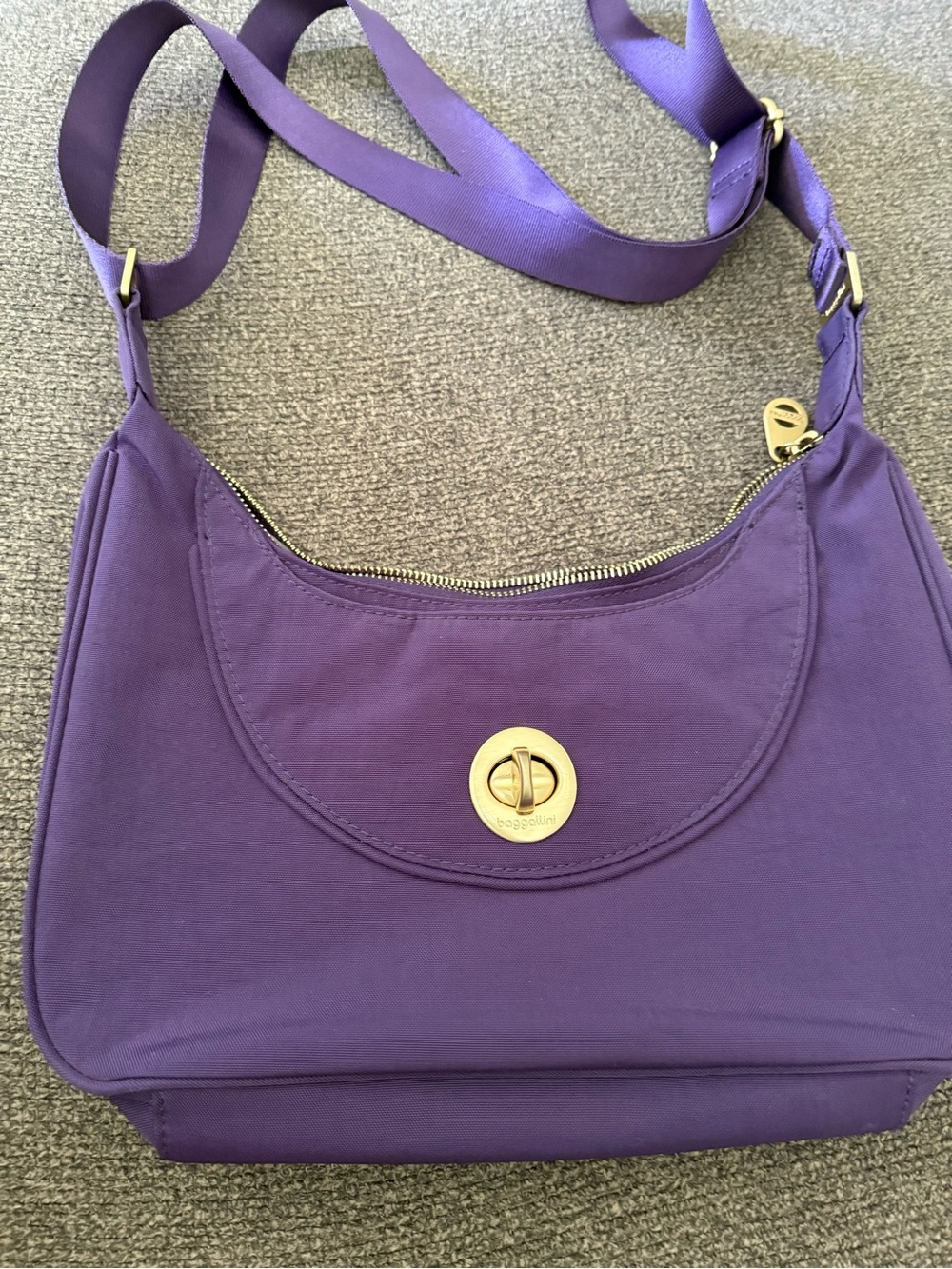 Baggallini Signature Eggplant Nylon Crossbody Shoulder Bag Purse Multi-Pocket